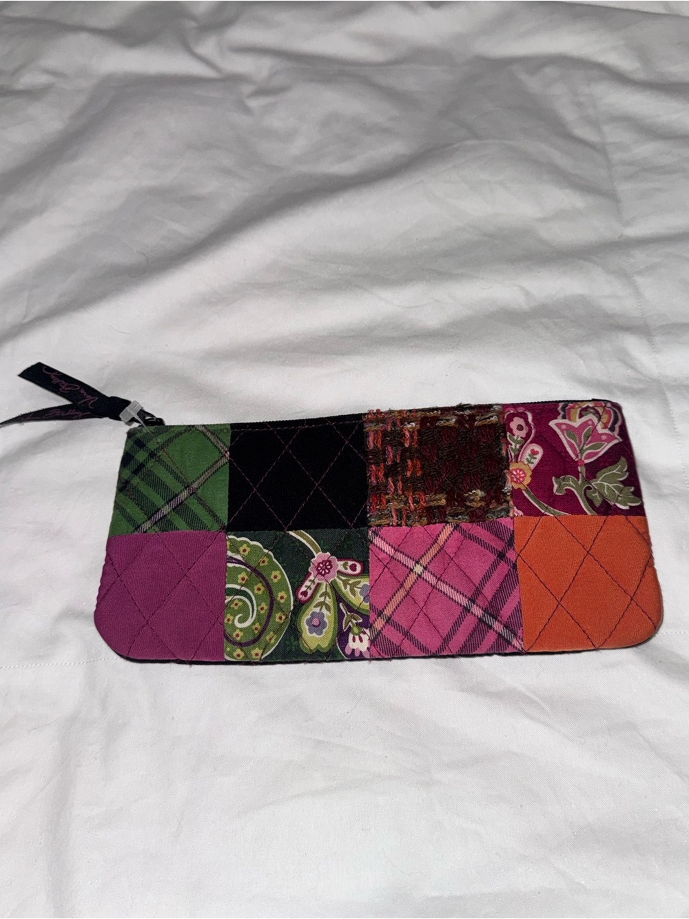 Vera Bradley Patchwork Quilted Zip Pouch Cosmetic Bag Plaid Floral